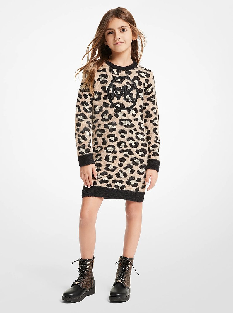 Vestido de jacquard con estampado de leopardo metalizado