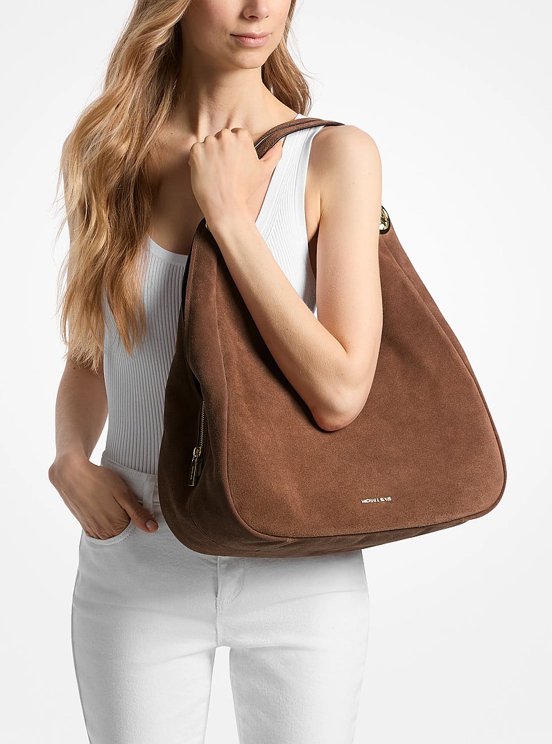 Ellie Large Suede Shoulder Bag in LUGGAGE | Michael Kors