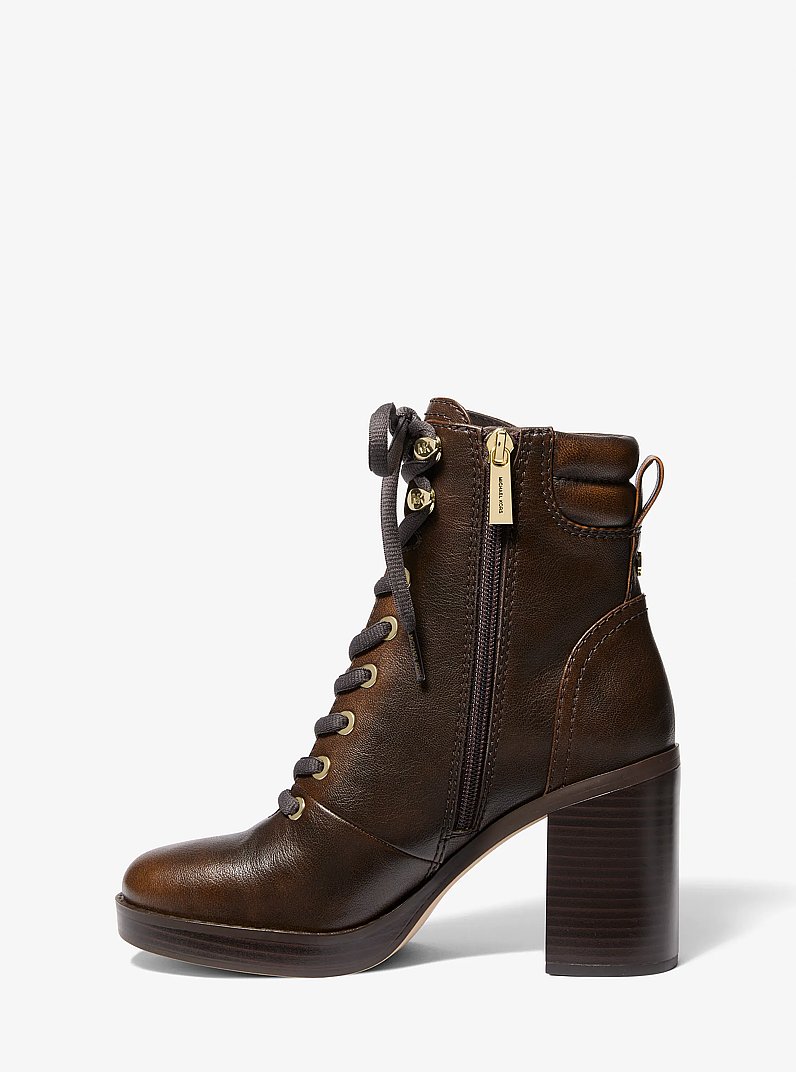 Lacy Burnished Block Heel Boot in CHOCOLATE | Michael Kors