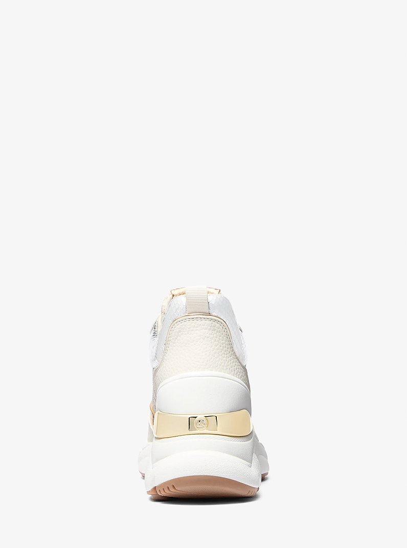 Katrina Signature Logo and Metallic Lizard Embossed Trainer in VANILLA COMBO | Michael Kors