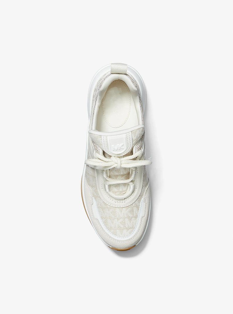 Olympia Logo Jacquard and Glitter Chain-Mesh Trainer in NATURAL
