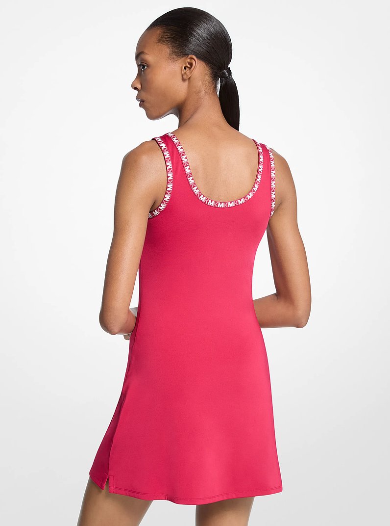 Logo Trim Stretch Knit Dress in DARKRASPBERRY | Michael Kors