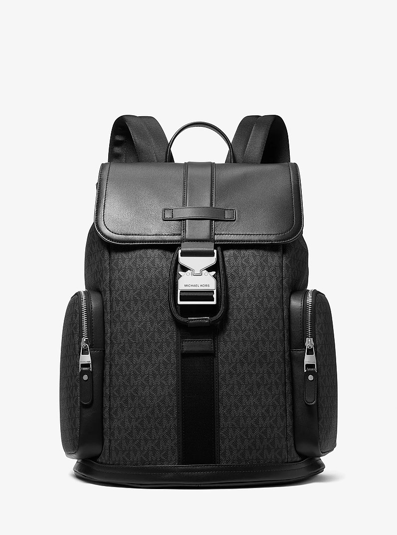 Hudson Signature Logo and Leather Cargo Backpack in BLACK | Michael Kors
