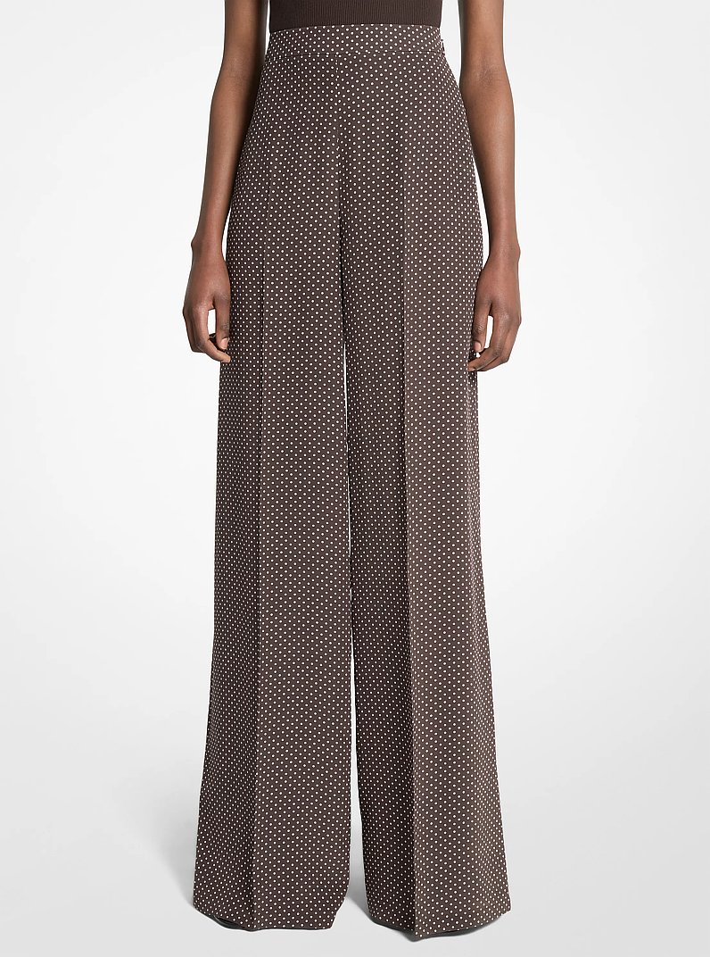 Pantalones de pierna ancha de seda crep&eacute; de chine con lunares in CHOCOL/BLANCO OP | Michael Kors