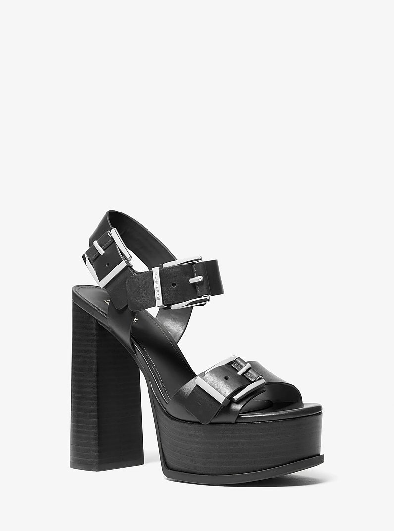 Colby Leather Platform Sandal in BLACK | Michael Kors