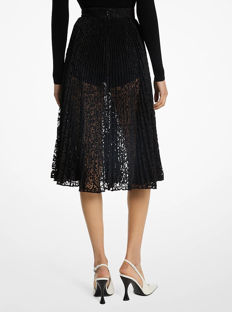 Floral Lace Pleated Skirt in BLACK | Michael Kors