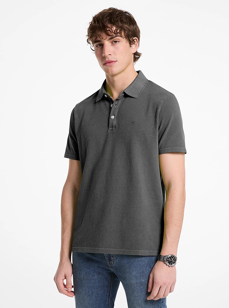 Cotton Piqu&eacute; Polo Shirt in BLACK | Michael Kors