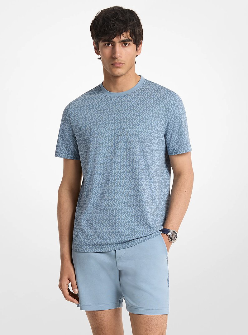 T-shirt in jersey di cotone con stampa logo in CHAMBRAY | Michael Kors