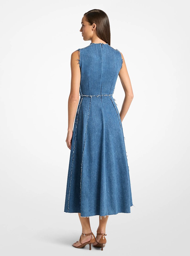 Frayed Denim Dance Dress in INDIGO | Michael Kors