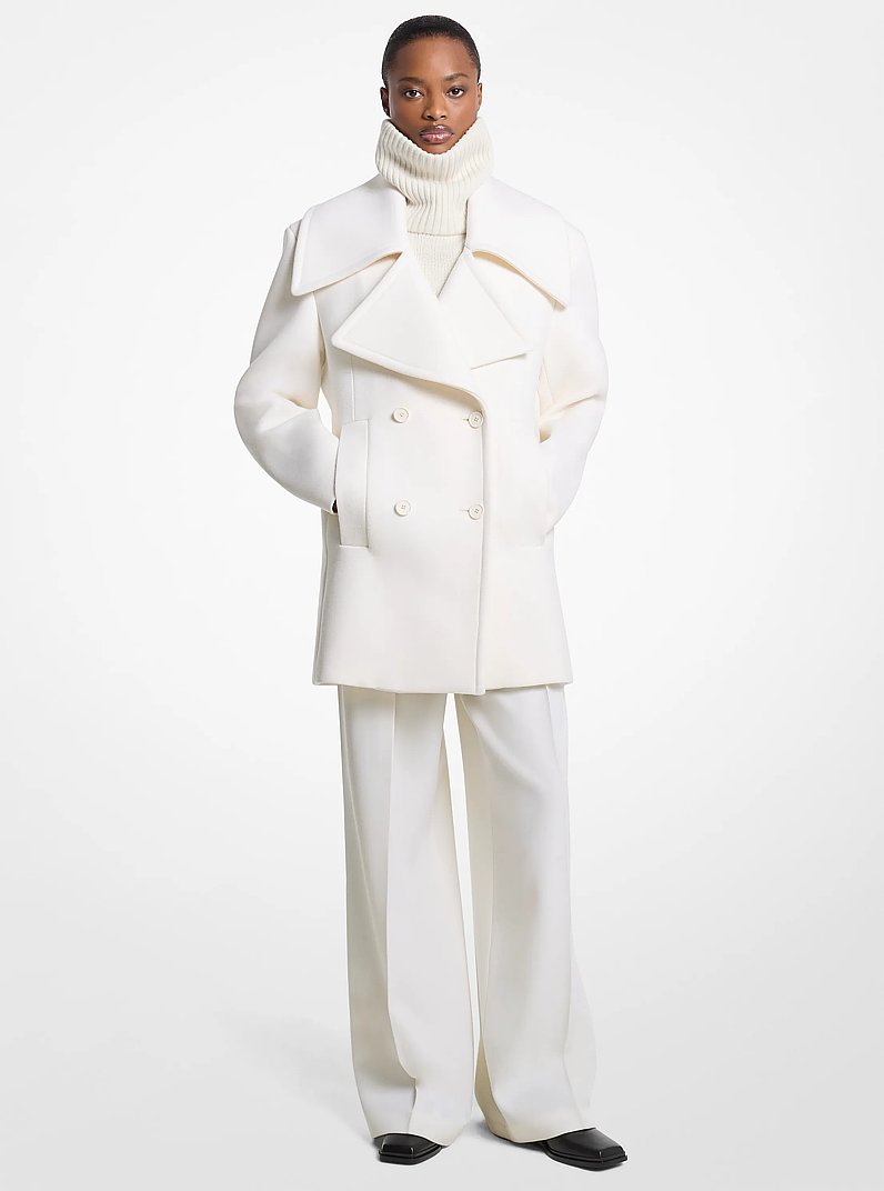 Wool Melton Officer Peacoat in IVORY | Michael Kors