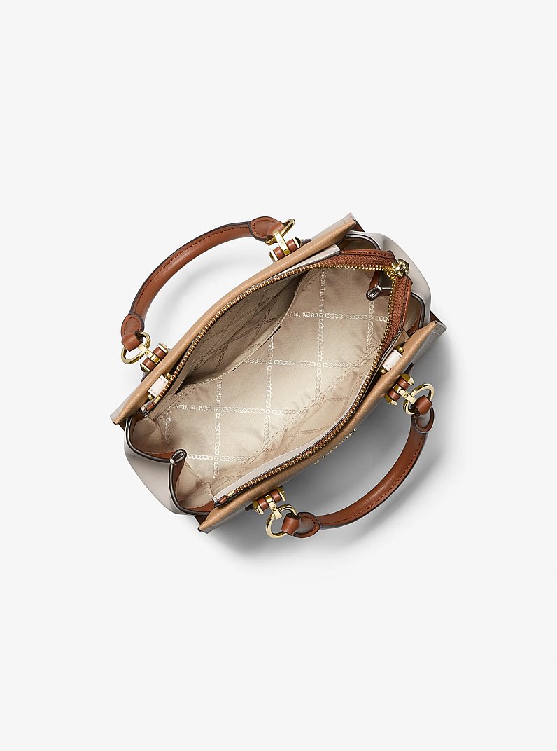 Bandolera Marilyn peque&ntilde;a de piel saffiano con bloque de color in CAMEL COMBINADO | Michael Kors