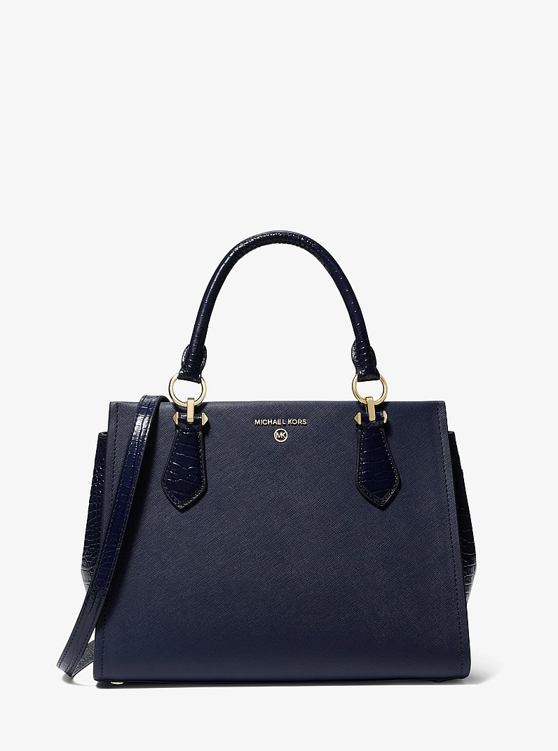 Marilyn Medium Saffiano Leather Satchel in NAVY | Michael Kors