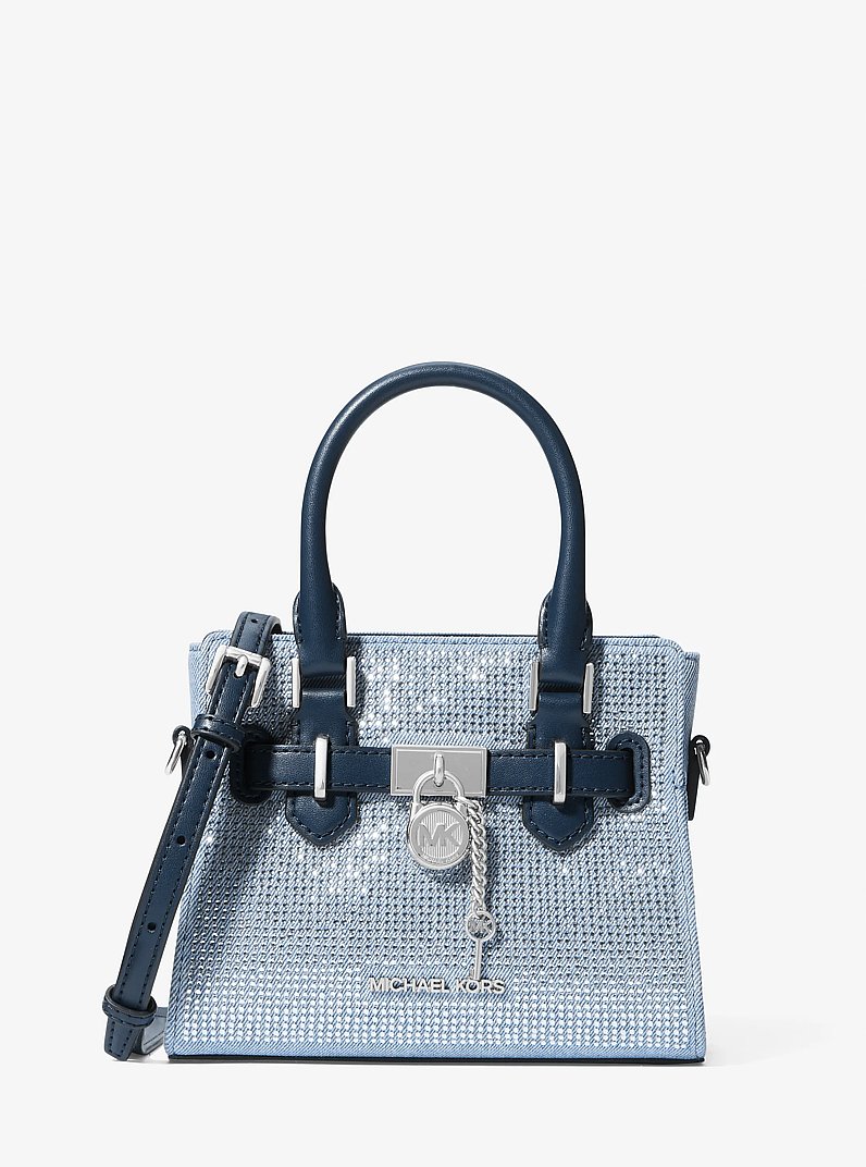 Hamilton Extra-Small Crystal Embellished Washed Denim Satchel