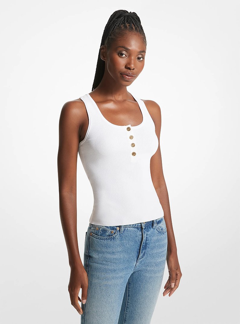 Ribbed Stretch Knit Tank Top in WHITE | Michael Kors