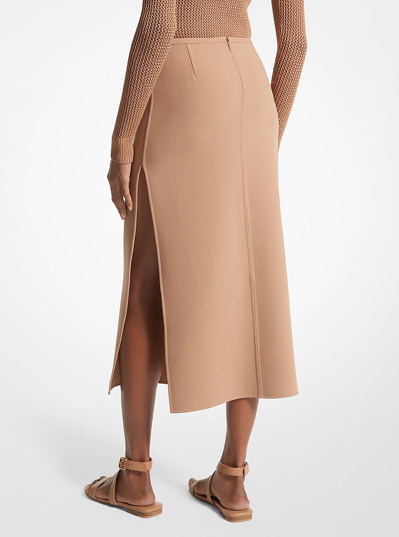 Double Face Stretch Wool Slit Skirt in SUNTAN | Michael Kors
