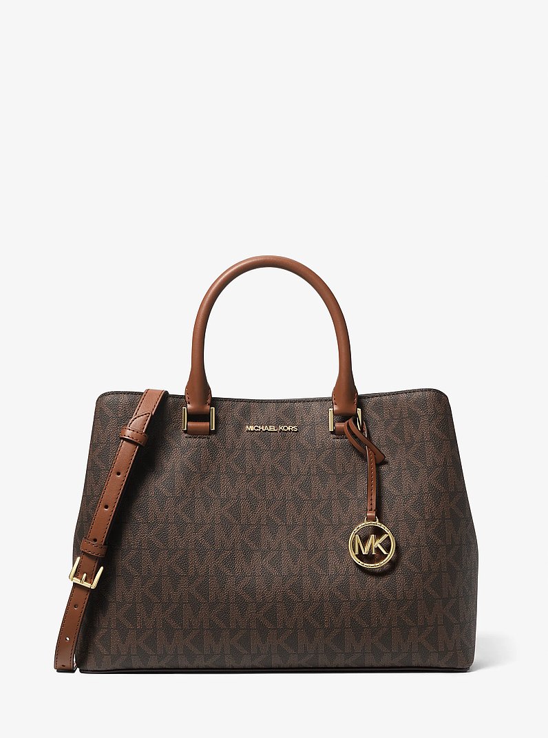 Savannah Large Signature Logo Satchel in BROWN/LUGGAGE - Sale