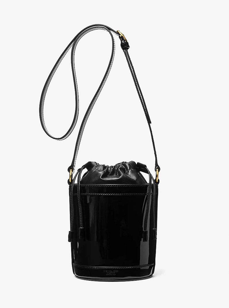 Audrey Medium Patent Leather Bucket Bag in BLACK | Michael Kors