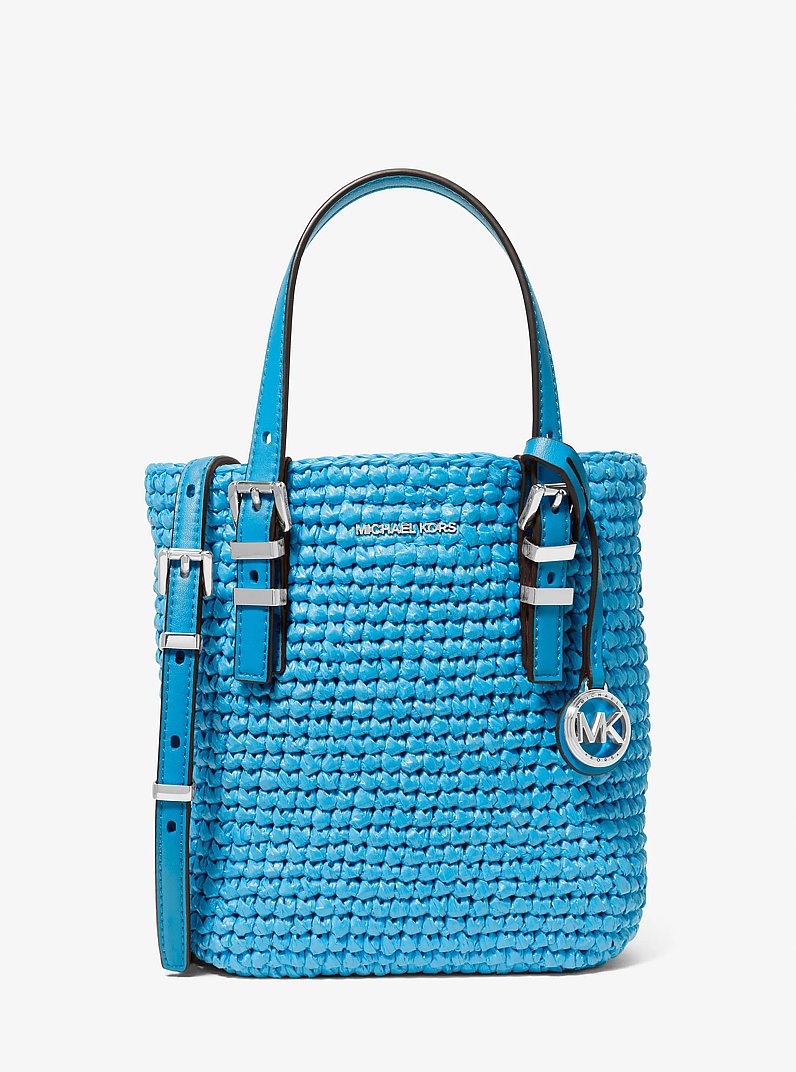 Borsa a tracolla Quinn extra-small in paglia lavorata a mano in BLU MILOS | Michael Kors