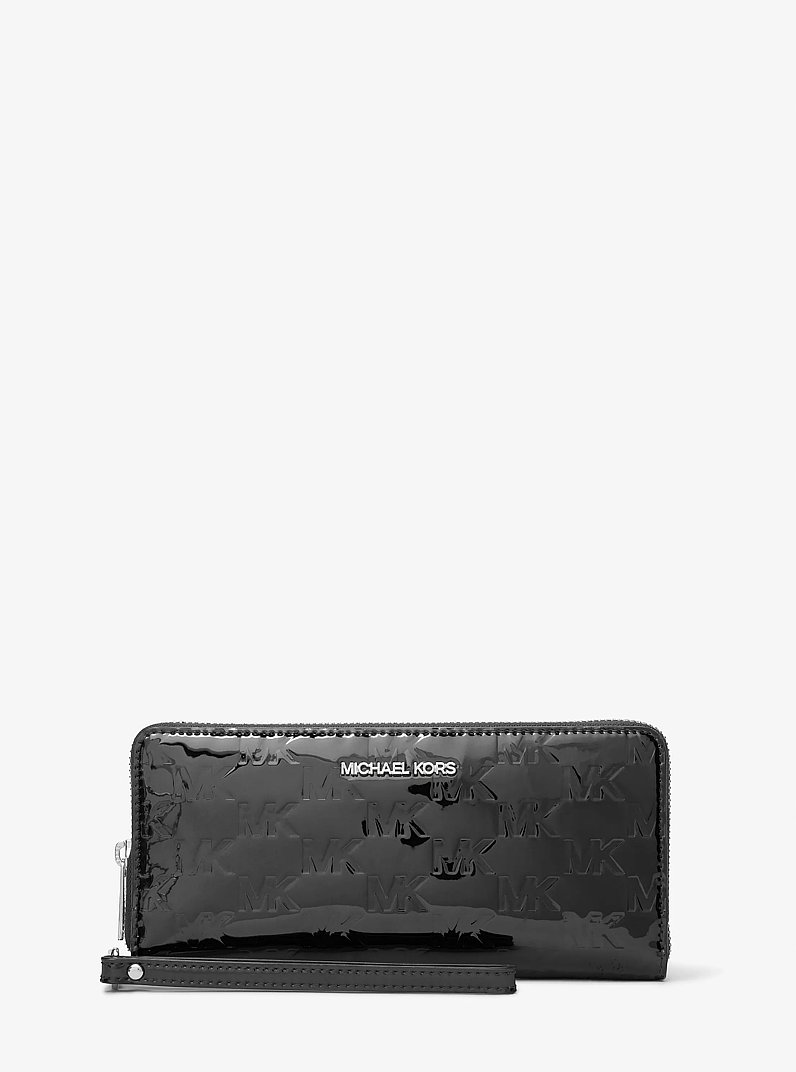 Jet Set Large Patent Logo Debossed Continental Wallet in BLACK | Michael Kors