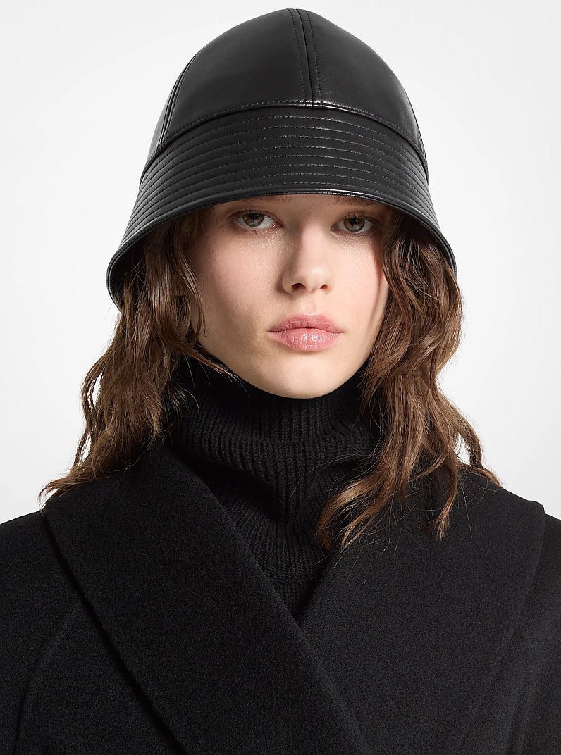 Leather Bucket Hat in BLACK | Michael Kors