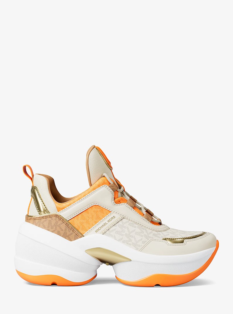 Olympia Mixed-Media Trainer in POP ORANGE | Michael Kors