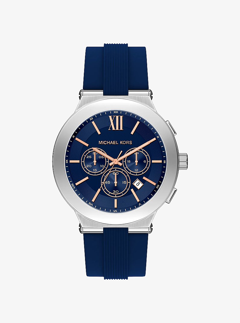 Montre surdimensionn&eacute;e Billie de ton argent avec bracelet en silicone in BLEU MARINE | Michael Kors