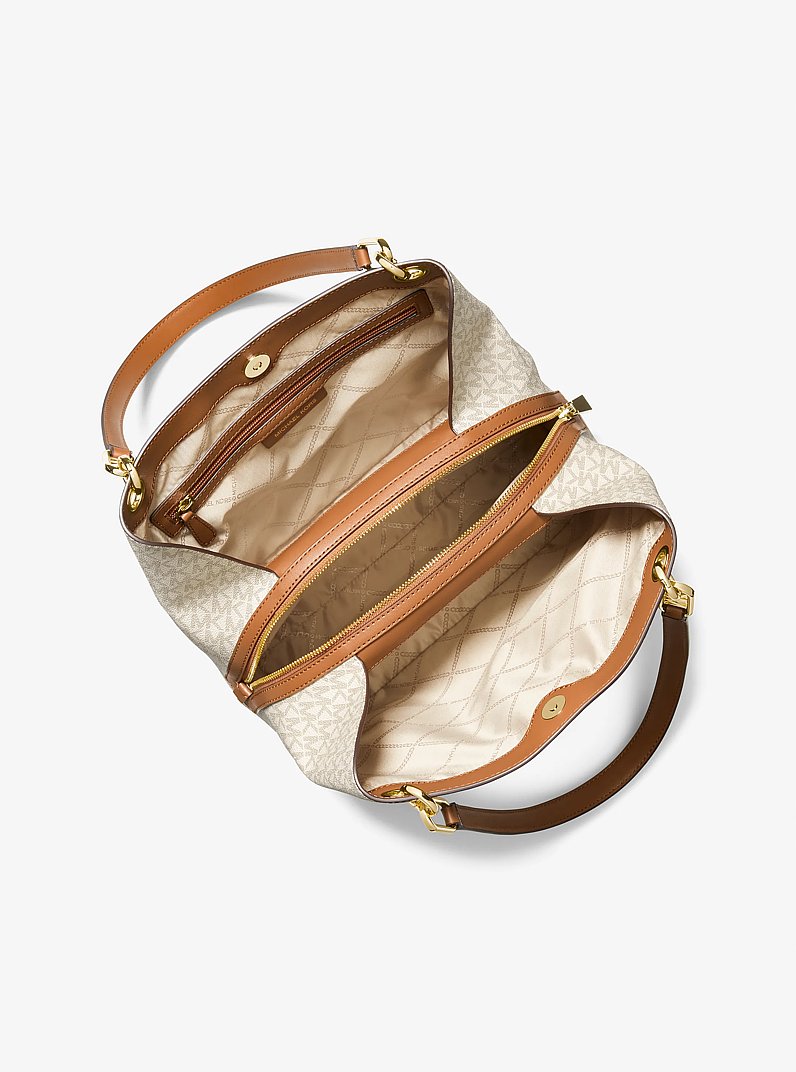 Kensington Large Signature Logo Tote Bag in VANILLA/ACORN | Michael Kors