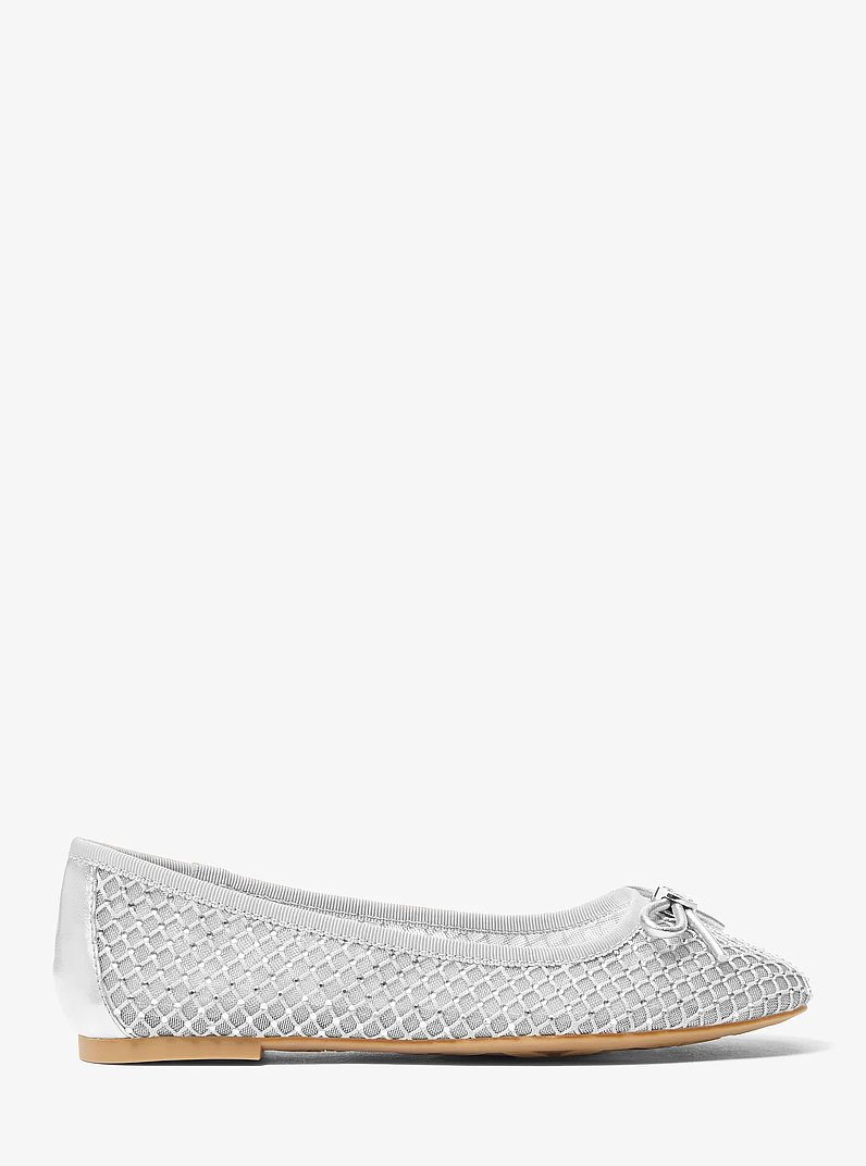 Savannah Embellished Mesh Ballet Flat in SILVER | Michael Kors