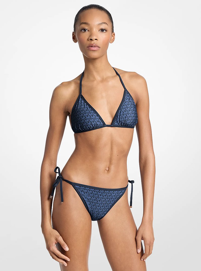 Haut de bikini triangle &agrave; logo r&eacute;versible in BLEU MARINE | Michael Kors