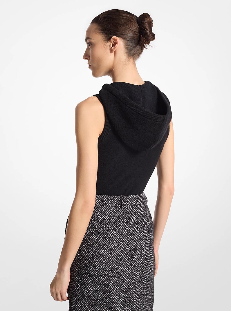 Cashmere Sleeveless Hooded Bodysuit in BLACK | Michael Kors
