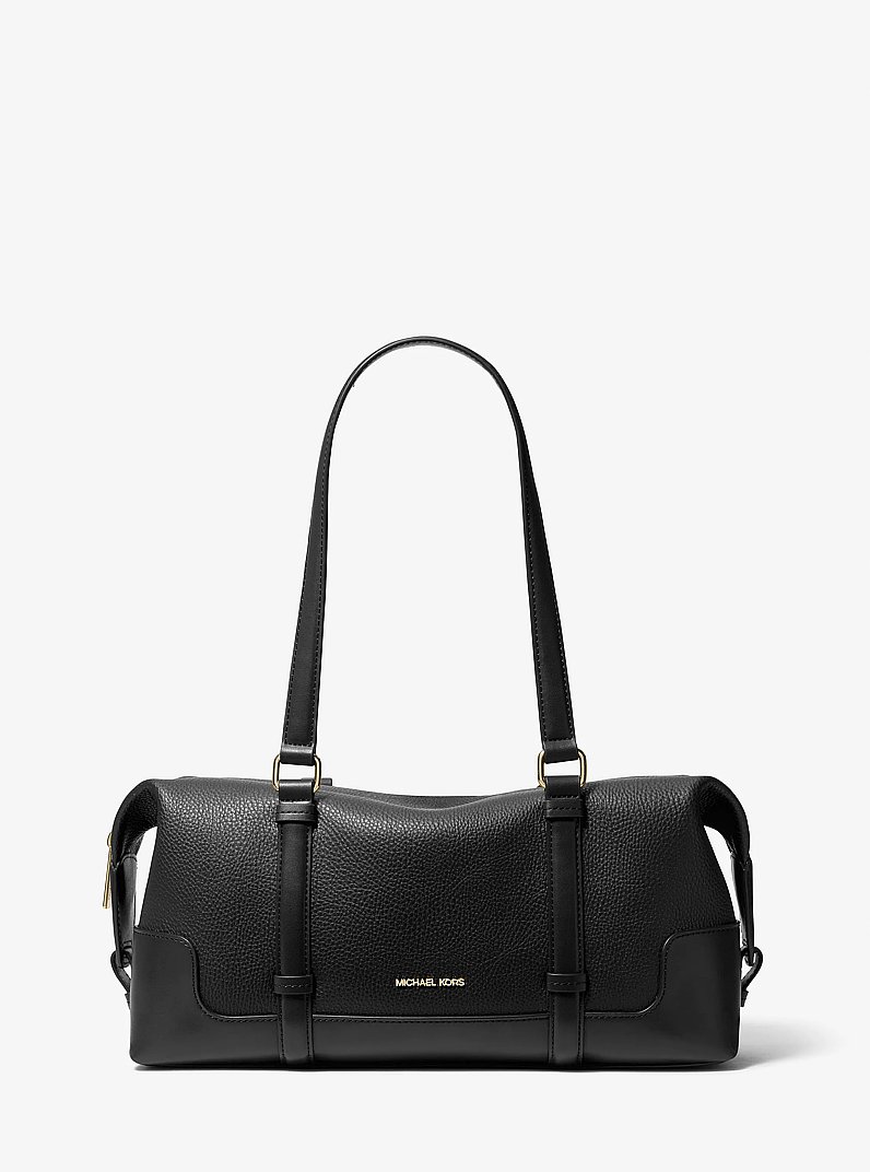 Teddi Large Textured Shoulder Bag in BLACK | Michael Kors