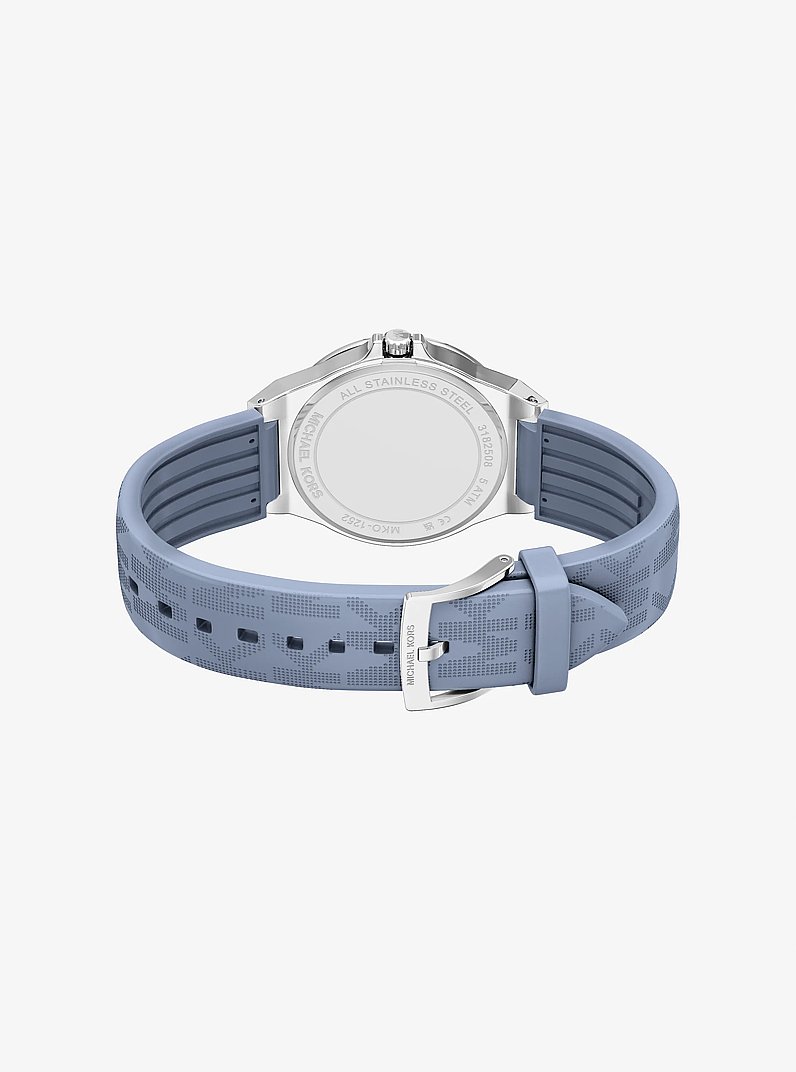 Lennox Pav&eacute; Silver-Tone and Logo Strap Watch in SILVER | Michael Kors