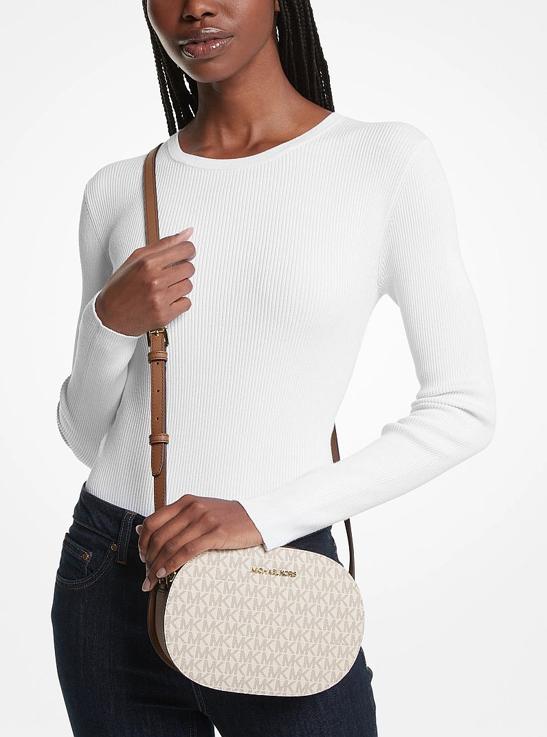 Jet Set Travel Medium Signature Logo Crossbody Bag in VANILLA | Michael Kors