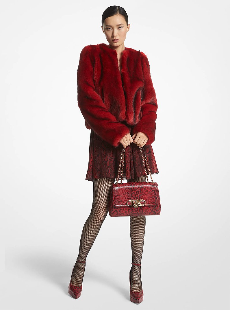 Faux Fur Cropped Jacket in CRIMSON | Michael Kors
