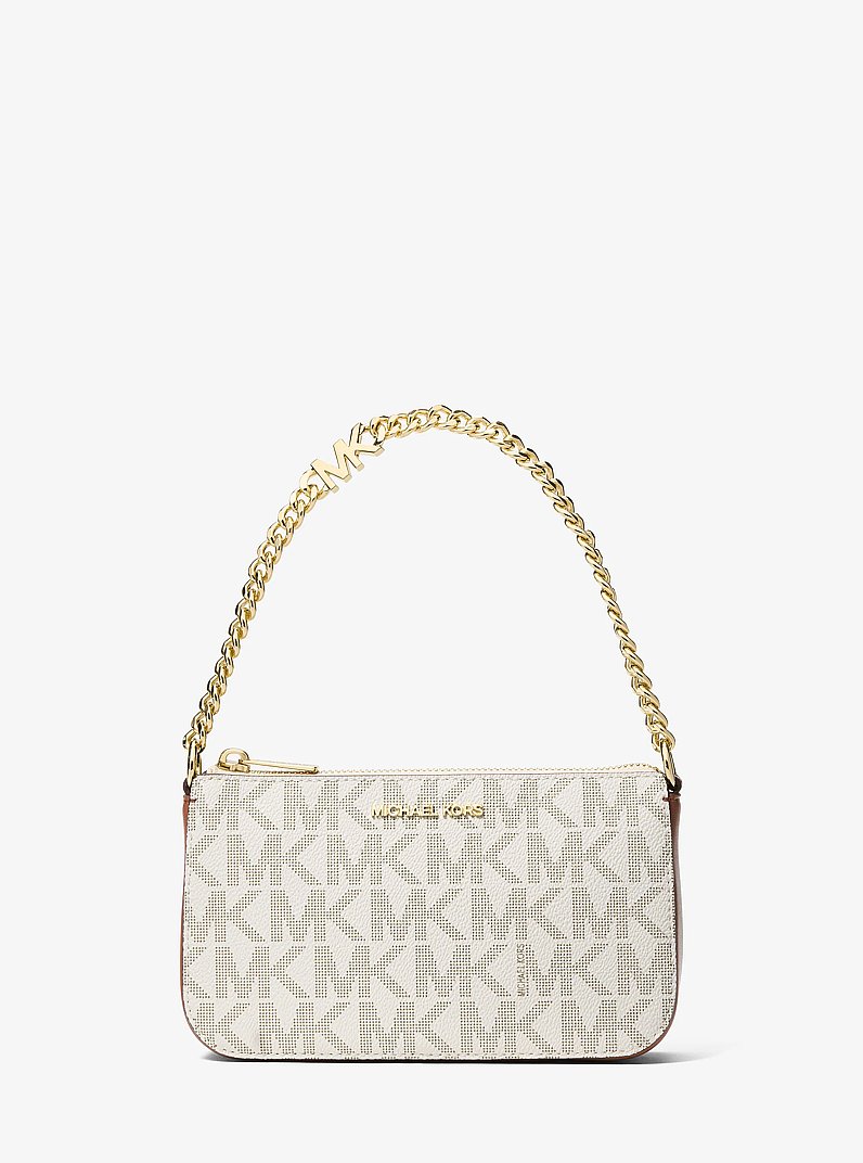 Jet Set Small Signature Logo Chain Pochette in VANILLA/LUGGAGE | Michael Kors
