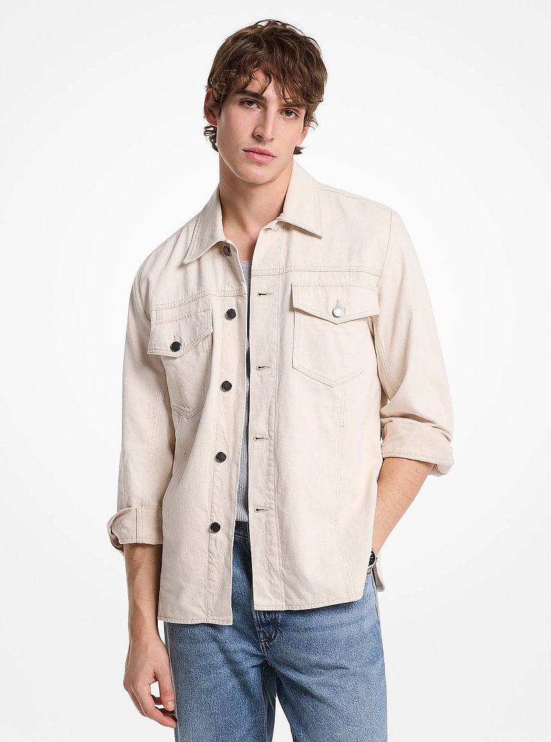 Giacca a camicia in denim di misto cotone e lino