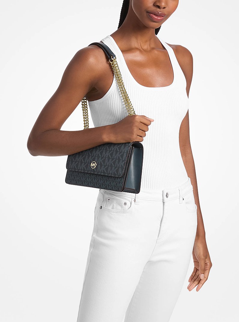 Borsa a spalla Abbott media con stampa logo in BLU AMMIRAGLIO | Michael Kors
