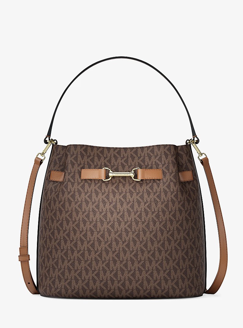 Carson Medium Signature Logo Convertible Bucket Crossbody Bag in