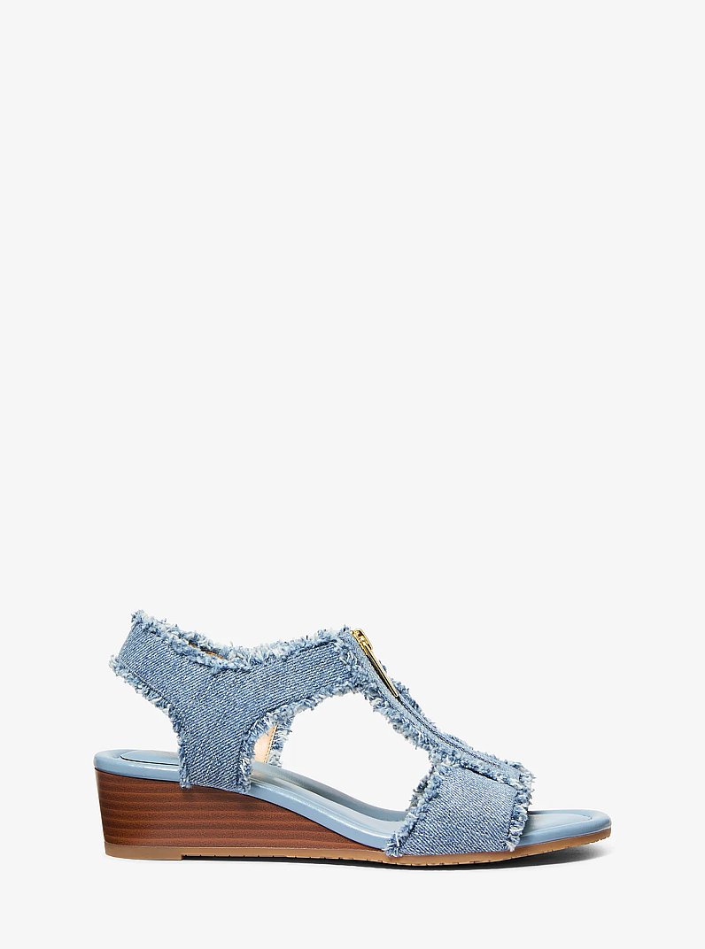 Berkley Frayed Denim Wedge Sandal in NEW HRZN WSH | Michael Kors