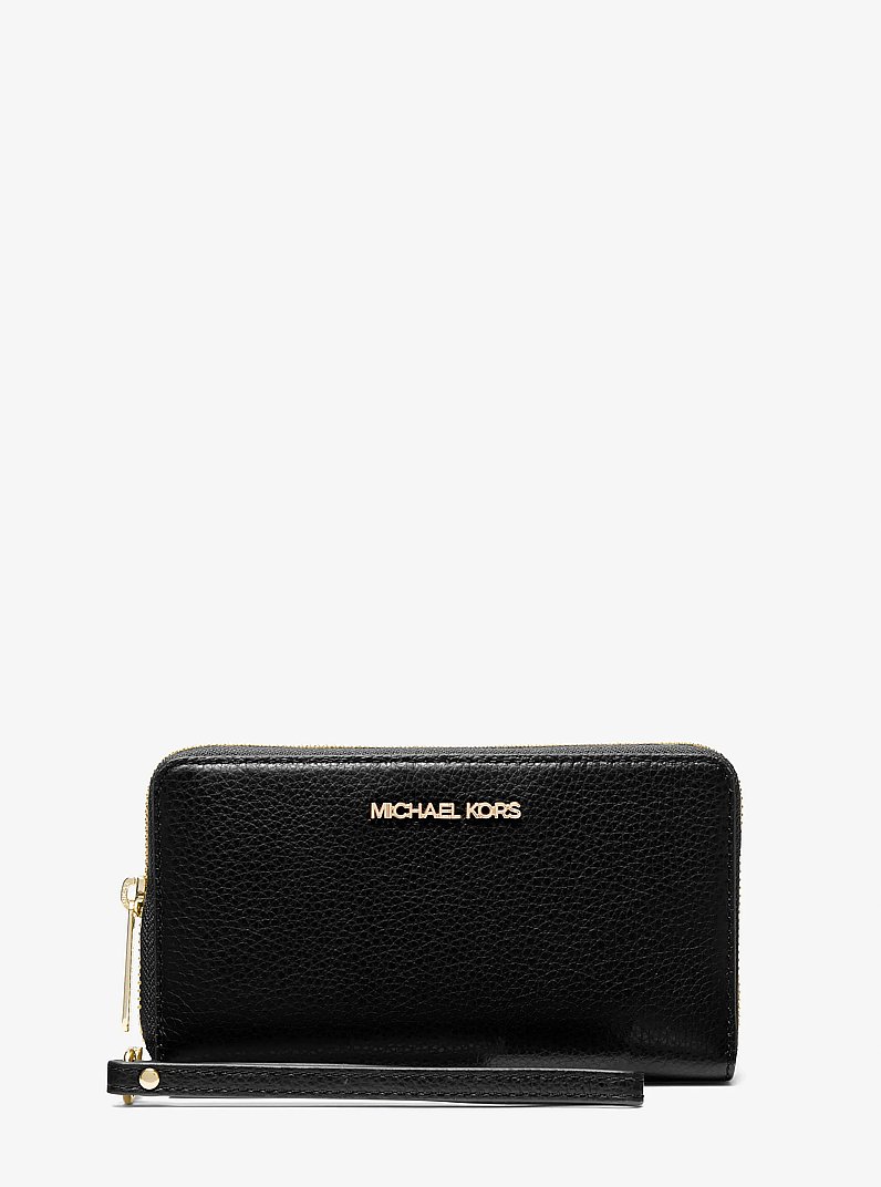Bolso de mu&ntilde;eca grande para tel&eacute;fono en piel granulada in NEGRO | Michael Kors