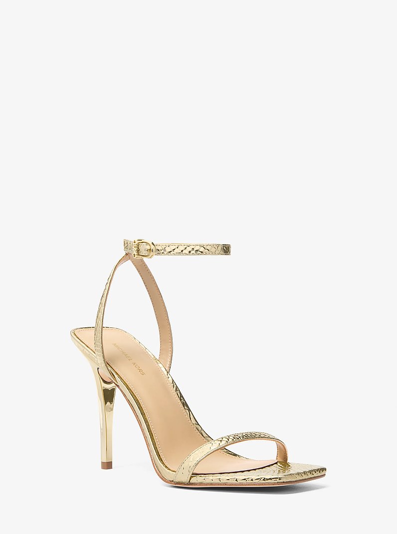 Liana Metallic Snake Embossed Leather Sandal in PALE GOLD | Michael Kors
