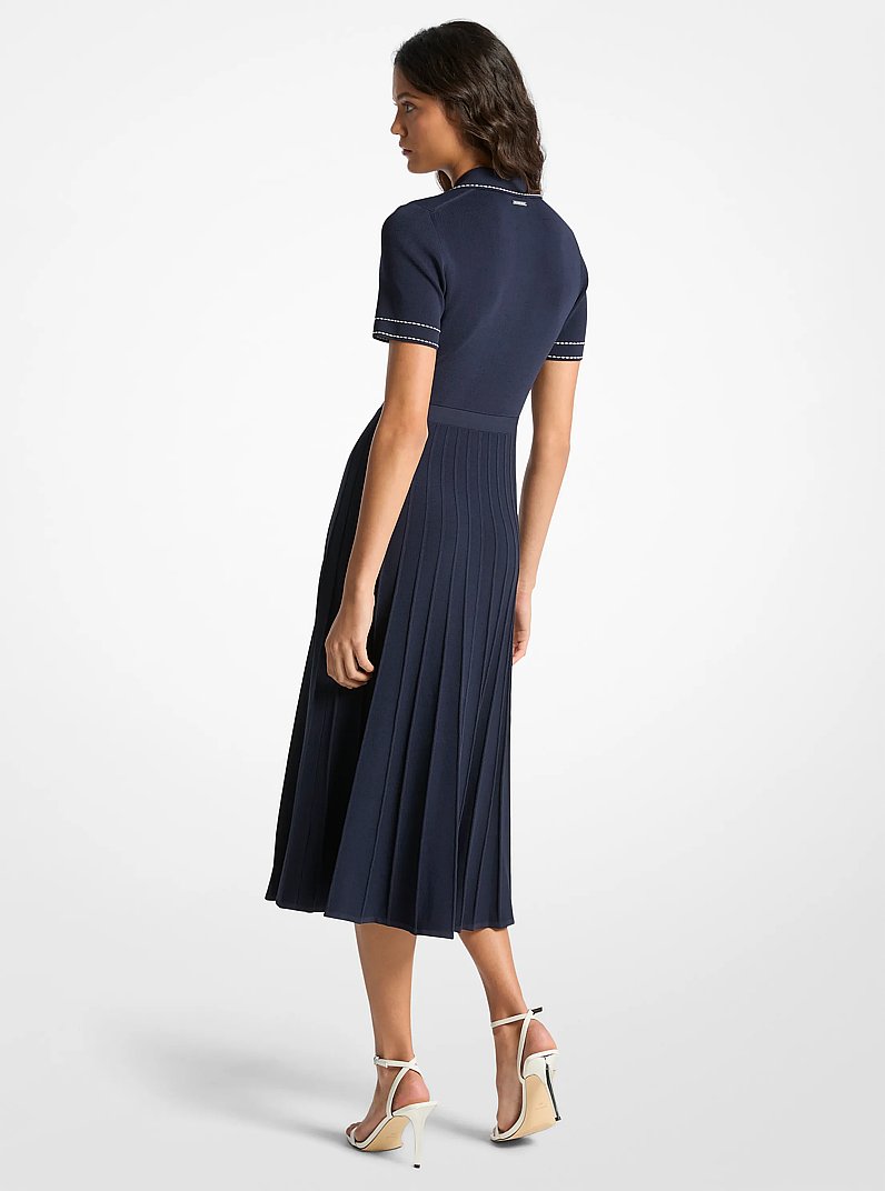 Stretch Knit Polo Midi Dress in MIDNIGHTBLUE | Michael Kors