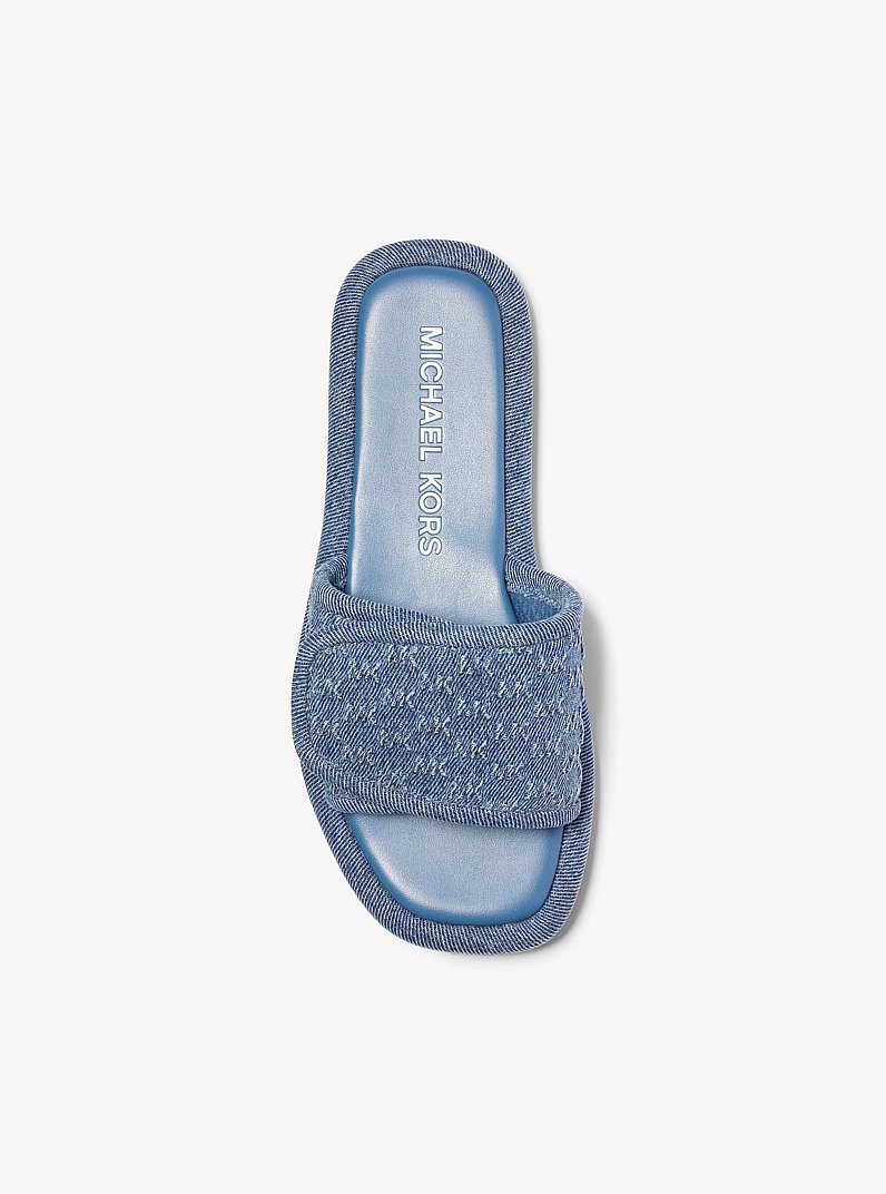 Suki Logo Embossed Denim Slide Sandal in UNION WASH - Sale