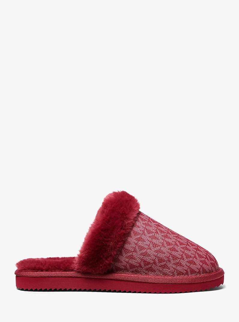 Liddy Signature Logo and Faux Fur Slipper in CHERRY | Michael Kors