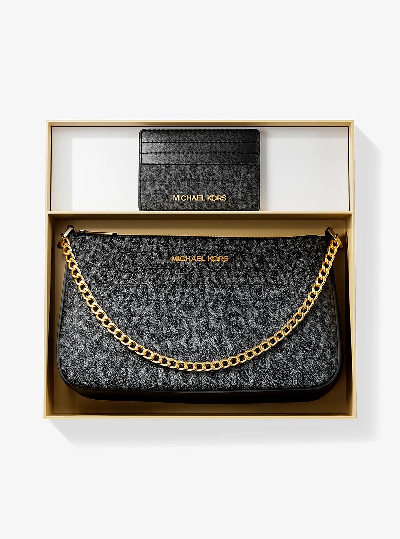Medium Logo Pouch and Card Case Gift Set in BLACK | Michael Kors
