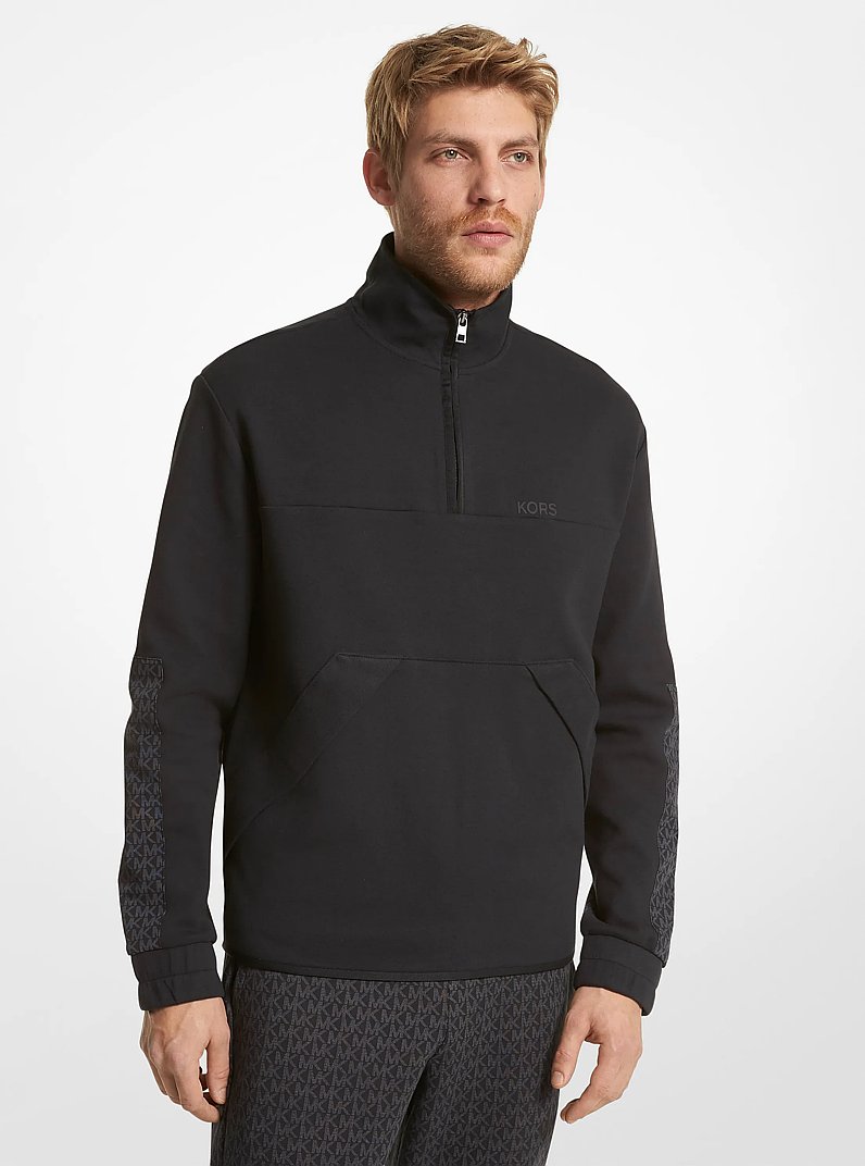 Logo Trim Cotton Blend Half-Zip Sweatshirt in BLACK - Sale