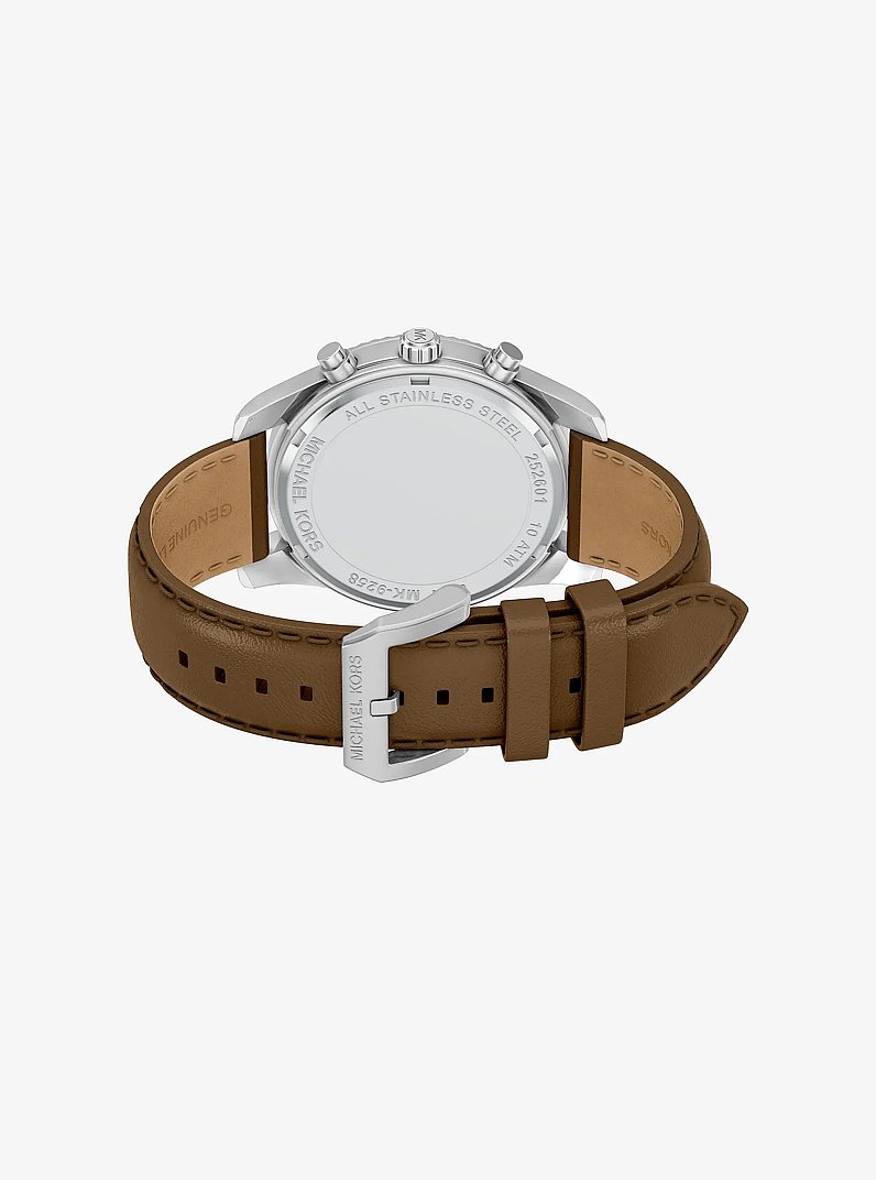 Oversized Lexington Silver-Tone and Leather Watch in HUSK | Michael Kors