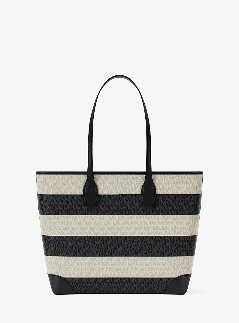Eva Large Striped Signature Logo Tote Bag in BLACK | Michael Kors