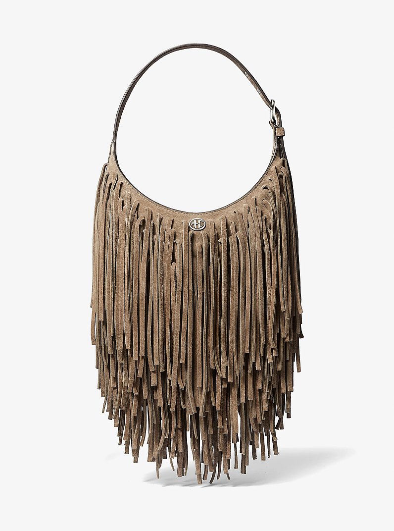 Petit sac port&eacute; &eacute;paule Dyan en daim &agrave; franges in MOKA | Michael Kors