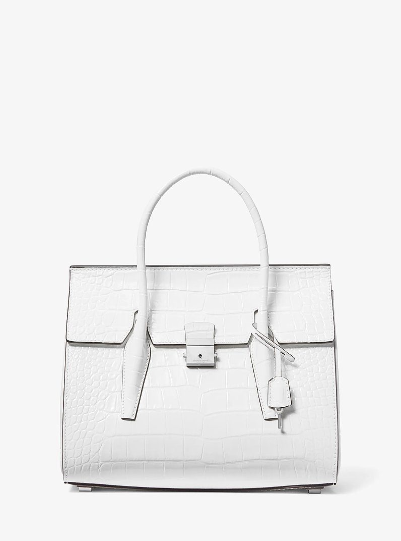 Campbell Medium Crocodile Embossed Leather Satchel in OPTIC WHITE | Michael Kors